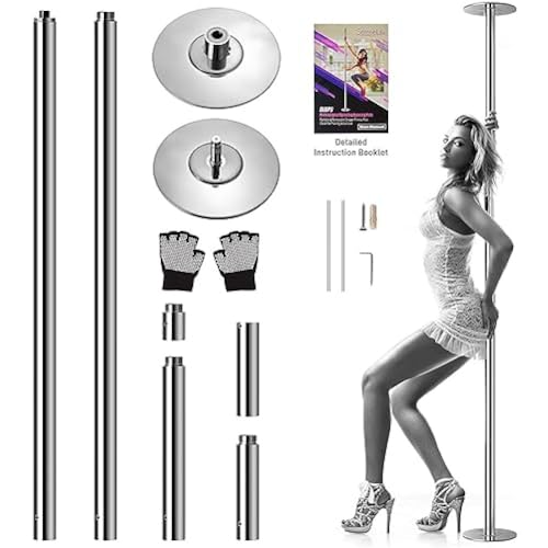 SereneLife Professional Spinning Dance Pole - Portable & Removable, High-Quality, Adjustable, Great for Training Dance & Exercise - Sterling