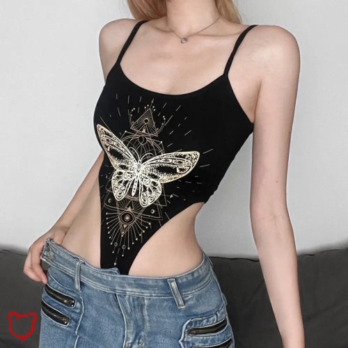 Gothic Butterfly Bodysuit - Black / S