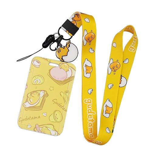Cute Badge Holder with Lanyard,Anime Lanyard with Cute ID Card Holder, Neck Lanyard Keys Badges, Rubber Charm Pendant Key Chain Keychains - H