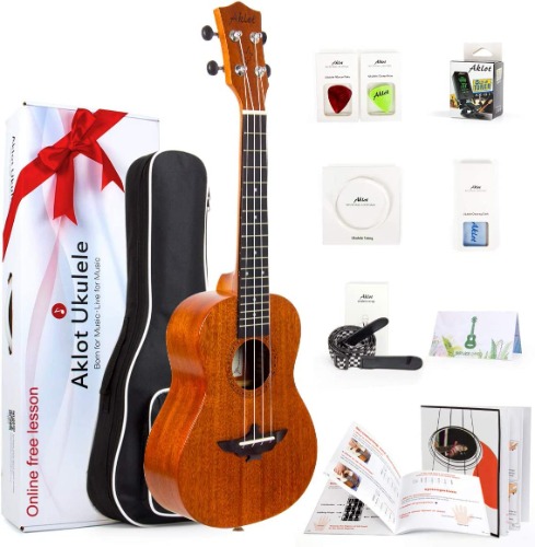 Ukulele, AKLOT Concert Ukelele Solid Mahogany 23 inch for Professional Beginners Adults Kit with Free Online Courses and Uke Accessories, AKC23 - Concert Size 23 Inch Acoustic