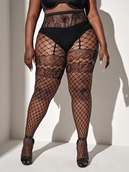 Plus Fishnet Cut-out Tights