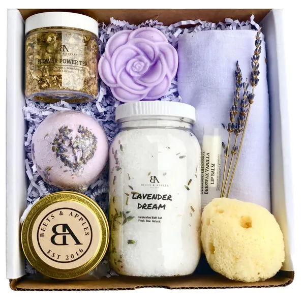 Lavender Spa Gift Basket, Mother's Day Gift Basket From Daughter, Gifts for Mothers day, Birthday, 8 pcs Spa Kit for Woman I Handmade in USA by Beets & Apples
