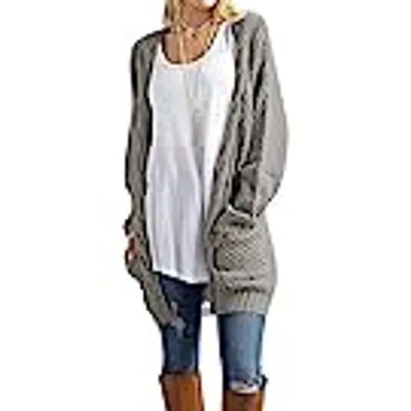 OmicGot Women's Long Sleeve Open Front Chunky Cable Knit Loose Cardigan Sweater