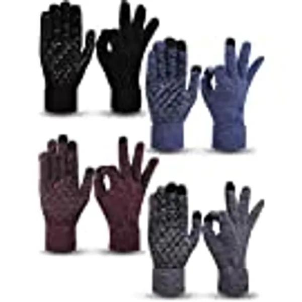 SATINIOR 4 Pairs Winter Knit Touchscreen Gloves Warm Texting Gloves Elastic Anti-slip Gloves for Adults