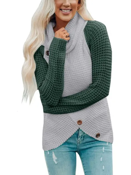 Asvivid Women's 2023 Spring Fashion Turtle Cowl Neck Long Sleeve Wrap Asymmetric Pullover Sweaters