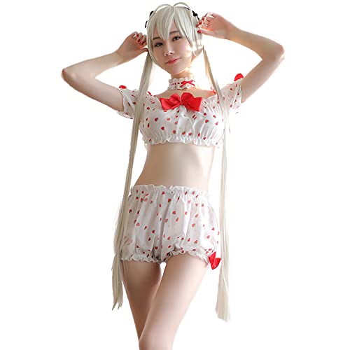 Female Anime Cosplay Costume Sexy Wrap Breast Cat Girl Show Waist Lingerie One Size - White1