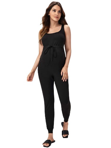MakeMeChic Women's Maternity Jumpsuit Sleeveless Drawstring Waist Overall Jumpsuits