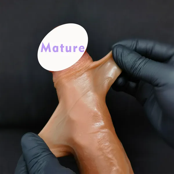 Realistic Sliding Foreskin Dildo,Double Layer Dildo, Silicone Dildo with Suction Cup, Movable Foreskin Cock, Mature