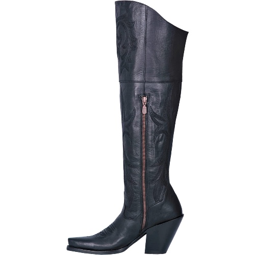 Dan Post Boots Womens Jilted Embroidery Snip Toe Dress Boots Over the Knee High Heel 3" & Up - Black - 6 Black