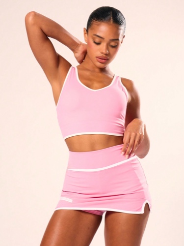 MUSERA Binding Detail Plunge Sports Gym Crop Top