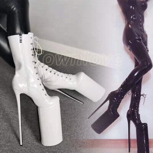 Women 30CM Ultra High Heel Stiletto Platform Ankle Boots Lace Up Shoes Nightclub  | eBay