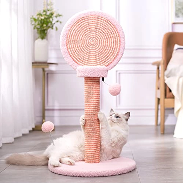 MeowSir Cat Tree 30 Inches Cat Scratching Post Pink Lollipop Cat Scratcher Post with Spring Ball Toys for Both Indoor and Large Cats- Pink