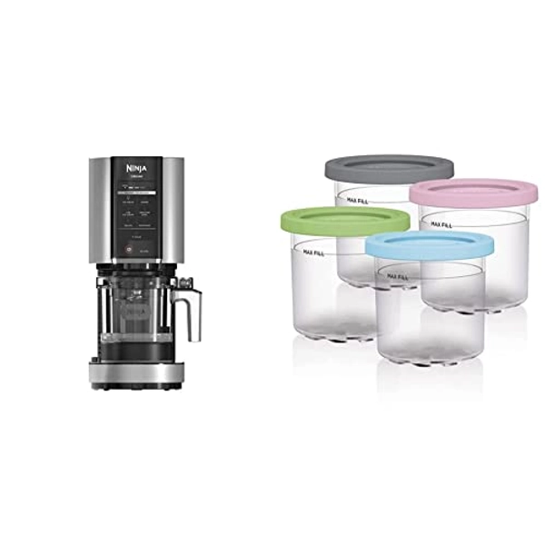 Ninja NC301C, CREAMi Ice Cream, Gelato, Milkshake, Sorbet, Smoothie Bowl, and Lite Ice Cream Maker, 7 One-Touch Programs & XSKPLD4BCD Pints 4 Pack, Compatible with NC299AMZ & NC300s Series