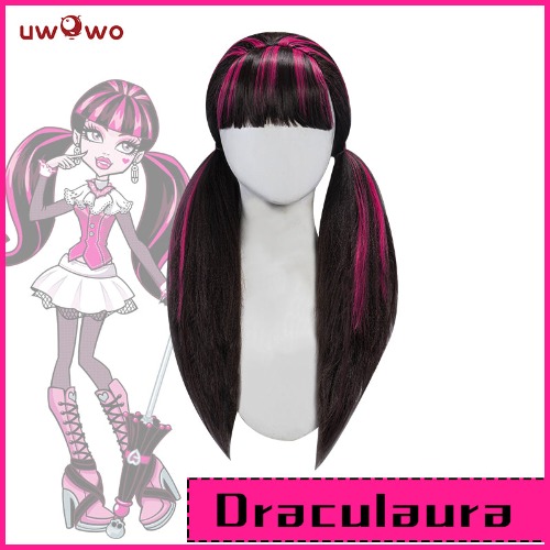 【Pre-sale】Uwowo Monster High Cosplay Wig Draculaura Wig Black and Pink Long Hair