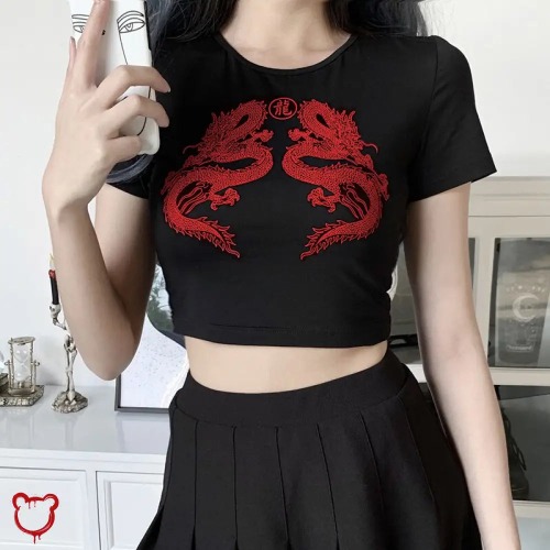 Dragon Queen Black Grunge Tee - black / S