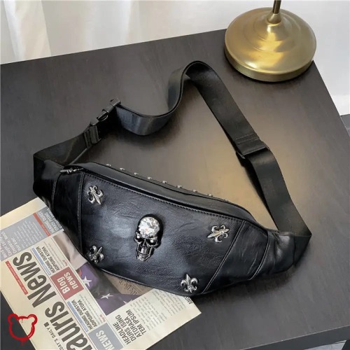 Skull Rivet Gothic Chest Bag - Black