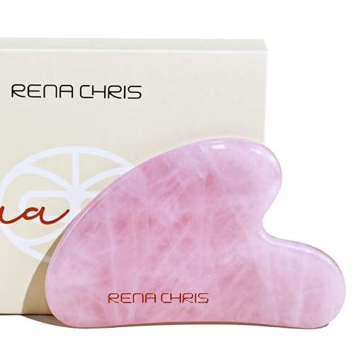 Rena Chris Gua Sha Facial Tools, Natural Rose Quartz Gua Sha Stone, Guasha Tool Face for Jawline Sculpting and Puffiness Reducing, Gua Sha Massage Tool, Skin Care Gift (Pink) - Pink