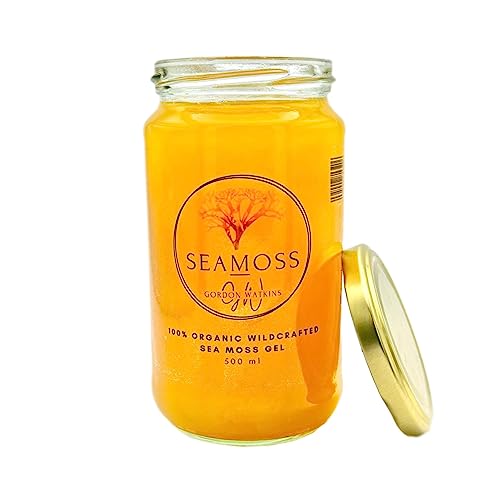 Sea Moss Gel, Made with Wildcrafted, Irish Sea Moss from Grenada. Vegan. Dr Sebi Approved. (Honey, Turmeric and Ginger, 500ml) - Honey, Turmeric and Ginger - 500 ml (Pack of 1)