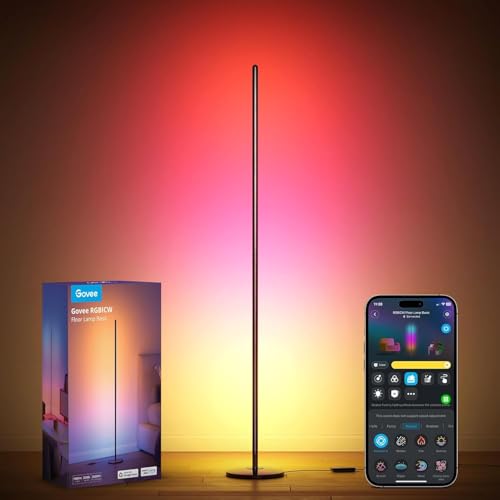 Govee LED Floor Lamp, RGBIC Corner Floor Lamp Works with Alexa and APP,Black Standing Lamp with 61 Scenes,Mood Light for Halloween Living Room Bedroom - Black
