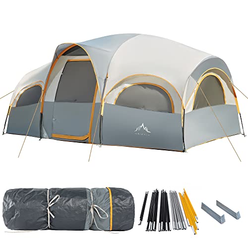 GoHimal 8 Person Tent for Camping, Waterproof Windproof Family Tent with Rainfly, Divided Curtain Design for Privacy Space, Portable with Carry Bag - Gray