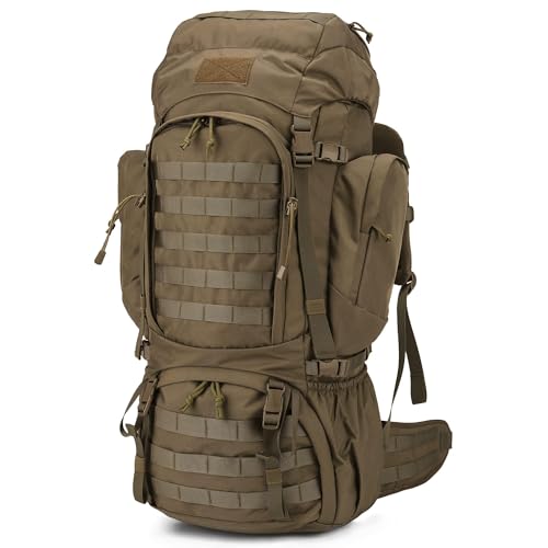 Mardingtop 60L Military Internal Frame Backpack for Hiking,Camping,Hunting,Rucksack Backpack with Rain Cover - Khaki