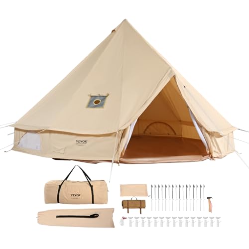 VEVOR Canvas Bell Tent, 4 Seasons Yurt Tent, Canvas Tent for Camping with Stove Jack, Breathable Tent Holds up to 4-10 People, Family Camping Outdoor Hunting Party - Beige - 7m/22.97ft