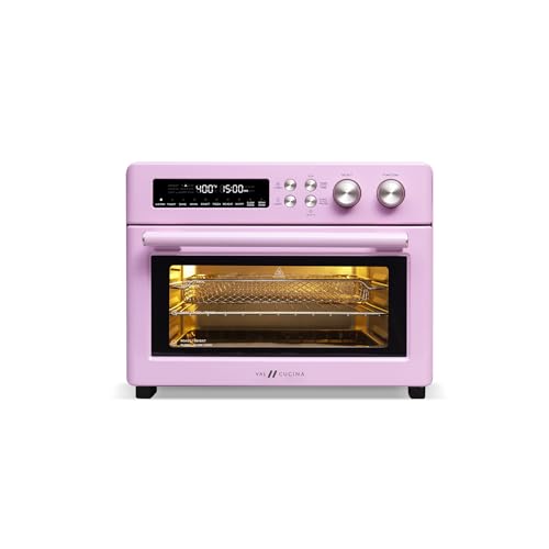 VAL CUCINA Retro Style Infrared Heating Air Fryer Toaster Oven, Extra Large Countertop Convection Oven 10-in-1 Combo, 6-Slice Toast, Enamel Baking Pan Easy Clean with Recipe Book, Classic Pink Color - Classic Pink