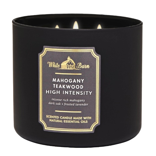 Bath & Body Works - Vela blanca de 3 mechas en madera de teca de caoba de alta intensidad, perfumada