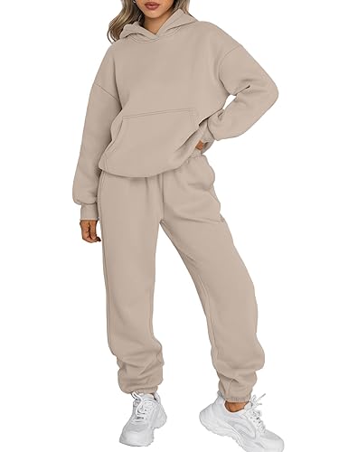 Trendy Queen Conjunto deportivo de 2 piezas para mujer, conjunto de dos piezas, sudaderas con capucha y pantalones deportivos, ropa de moda de otoño 2024 - Café gris. - S