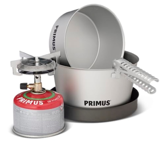Primus Mimer Stove Kit II - Juego de cocina para camping con 1 cocina de gas, 1 sartén y 2 ollas, utensilios de cocina para exteriores con hornillo de gas Primus, utensilios de cocina para exteriores