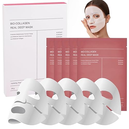 Bio Collagen Mask, 5Pcs Mascarilla Facial Colageno, Mascarilla Bio Colágeno Noche, Bio Collagen Real Deep Mask, Iluminar el Color de La Piel, Reducir las Líneas Finas, Hidratante (A) - A
