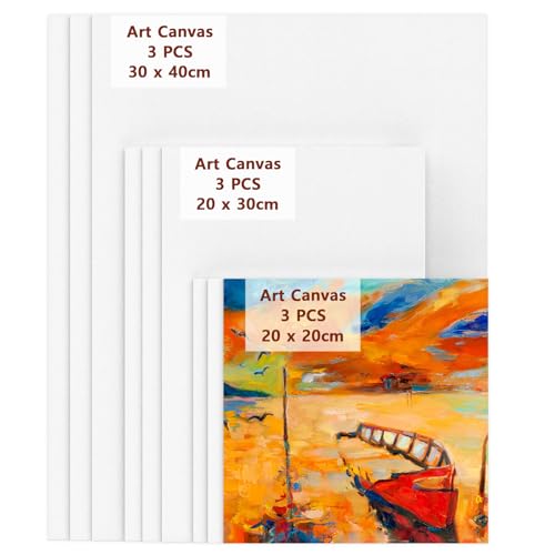 Koncci Paneles de Lienzos 9 piezas- 0,3cm de Espesor / 280GSM / 100% Algodón, Triple Preparado, lienzo artístico para pintura al óleo/acrílica, niños, principiantes, artistas