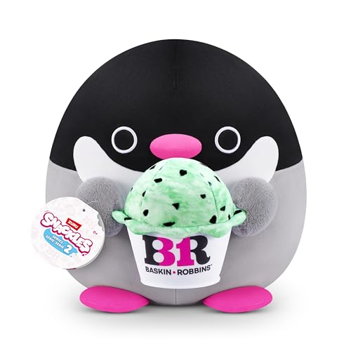 Snackles, Series 2, Penguin (Baskin Robbin), Plush Toy, Cuddly Squishy Comfort Plush with License Snack Brand Accessory, Medium (35 cm), Brown Box, (Penguin) - Medium (35 cm) - Penguin (Baskin Robbin)