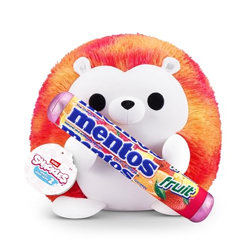 Snackles, Series 2, Hedgehog (Mentos, Fruit), Plush Toy, Cuddly Squishy Comfort Plush with License Snack Brand Accessory, Medium (35 cm), Brown Box, (Hedgehog) - Medium (35 cm) - Hedgehog (Mentos, Fruit)