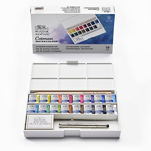 Winsor & Newton acuarela Cotman - Caja de acuarela Sketcher Deluxe - set de 16 medio godets, colores surtidos - 16 medio godets - Sketcher