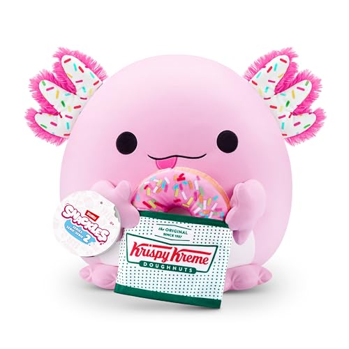 Snackles, Series 2, Axolotl (Krispy Kreme), Plush Toy, Cuddly Squishy Comfort Plush with License Snack Brand Accessory, Medium (35 cm), Brown Box, (Axolotl) - Medium (35 cm) - Axolotl (Krispy Kreme)