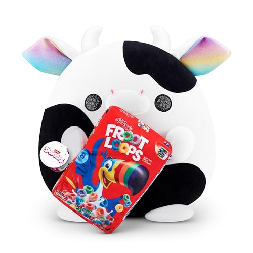 Snackles Series 1 Wave 2 Cow (Froot Loops), Surprise Medium Plush, Ultra Soft Plush, 35 cm, Collectible Plush with Real Brands, Cow (Froot Loops)
