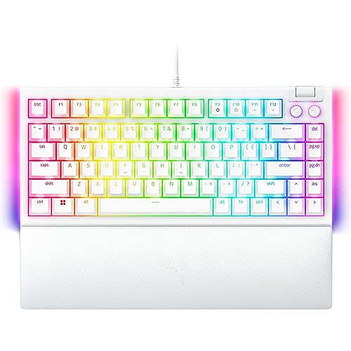 Razer BlackWidow V4 75% Mechanical Gaming Keyboard: Hot-swappable Design - Compact & Durable - Orange Tactile Switches - Chroma RGB - MF Roller & Media Keys - Comfortable Wrist Rest - White - White