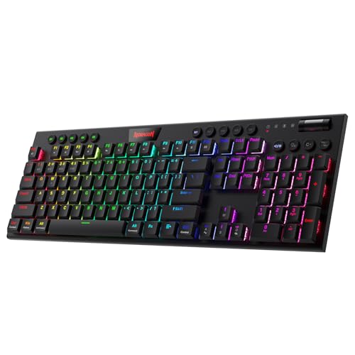 Redragon K618 PRO 3-Mode Wireless RGB Mechanical Keyboard, BT/2.4Ghz/Wired Low Profile Win/Mac Gaming Keyboard w/Ultra-Thin Design, Dedicated Media Control & Linear Red Switch - K618 Wireless - Red Switch