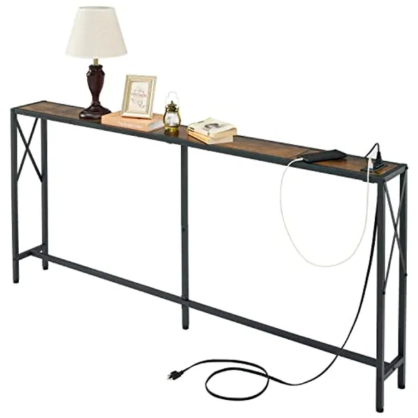 Gewudraw Console Table, Narrow Sofa Table, Entryway Table, Industrial Sofa Table for Hallway, Living Room, Bedroom, Long Console Table