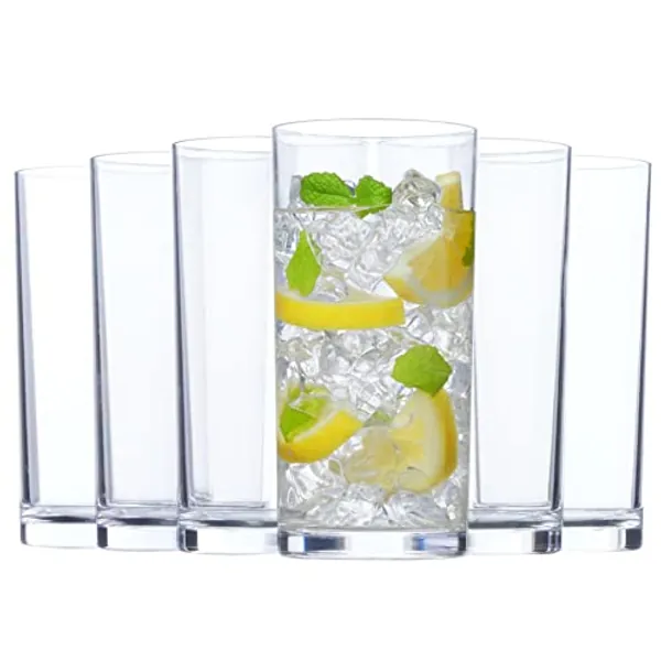 US Acrylic Classic Clear Plastic Reusable Drinking Glasses (Set of 6) 16oz Water Cups | BPA-Free Tumblers, Made in USA | Top-Rack Dishwasher Safe