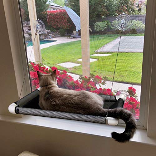 Lcybem Cat Hammocks for Window - Seat Suction Cups Space Saving Cat Bed, Pet Resting Seat Safety Cat Window Perch for Large Cats, Providing All Around 360° Sunbath for Indoor, Weighted up to 33lbs - solid