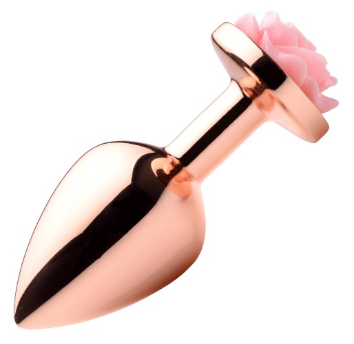 Rose Gold Anal Plug With Pink Flower - Small