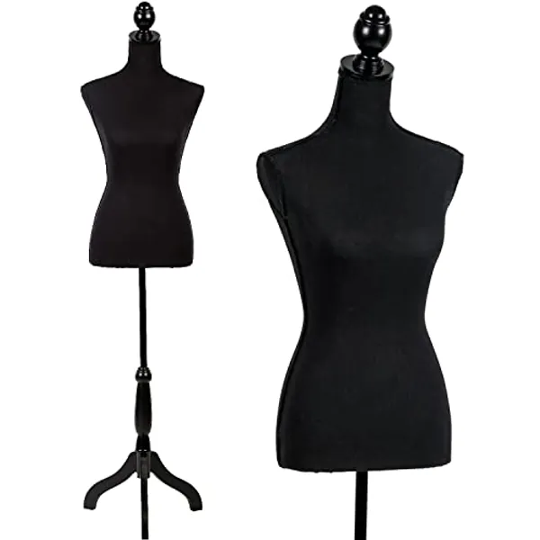HCY Female Mannequins Torso Dress Form for Display Manikin Body Mannequin Stand 60In-67In Height Adjustable for Sewing Wooden Tripod Base, Foam Body（Black）, HY-H170-BLACK