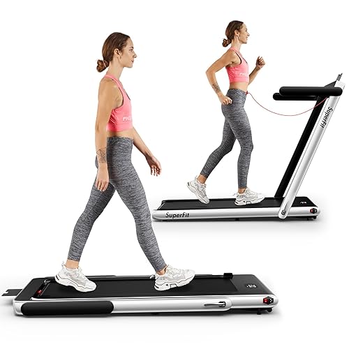 Goplus 2 in 1 Folding Treadmill, 2.25HP Superfit Under Desk Electric Treadmill, Installation-Free with Remote Control, APP Control and LED Display, Walking Jogging for Home Office - Silver