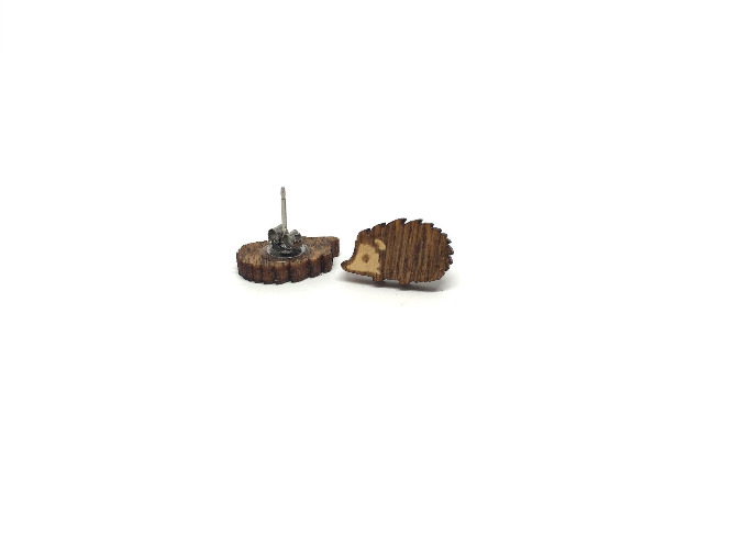 HedgeHog Earrings - Wood-Chestnut / Surgical Steel