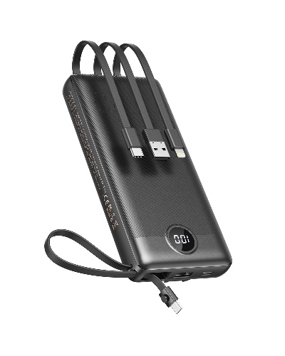 Power Bank 20000mAh, VEEKTOMX Bateria Externa con Cables Integrados, USB C Cargador Portatil con 5 Salidas y 2 Entradas Compatible con iPhone, Samsung, Huawei, Smartphones, Tableta (20000mAh-Negro)