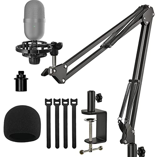 Razer Seiren Mini Mic Stand Suspension Scissor Boom Arm with Pop Filter Foam Windscreen, Shock Mount, Upgraded Heavy Duty Clamp for Razer Seiren Mini USB Streaming Microphone Frgyee