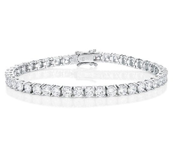 Diamond Treats Bracciale Tennis da Donna, Argento Massiccio 925, con Zirconi Bianchi Super Brillanti da 4 mm di Qualità AAA. Questo Braccialetto da Donna è il Regalo Perfetto per Lei. - 16.5 Centimetri