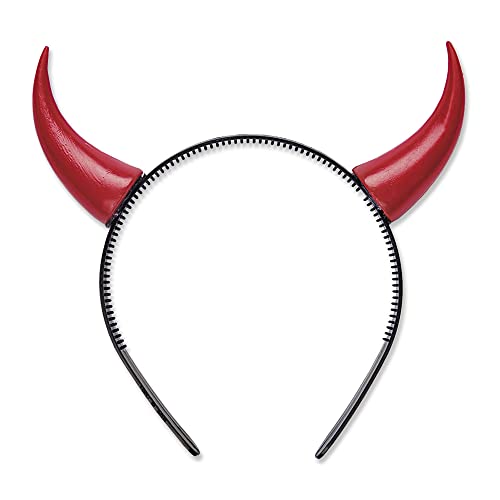 Widmann 5483C - Corna da diavolo su cerchietto, per carnevale, Halloween o festa a tema, rosse - Taglia unica - Rosso
